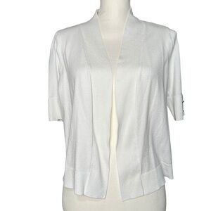 JM Collection White Gold Tole Hardware Short Sleeved Women’s Cardigan Petite L